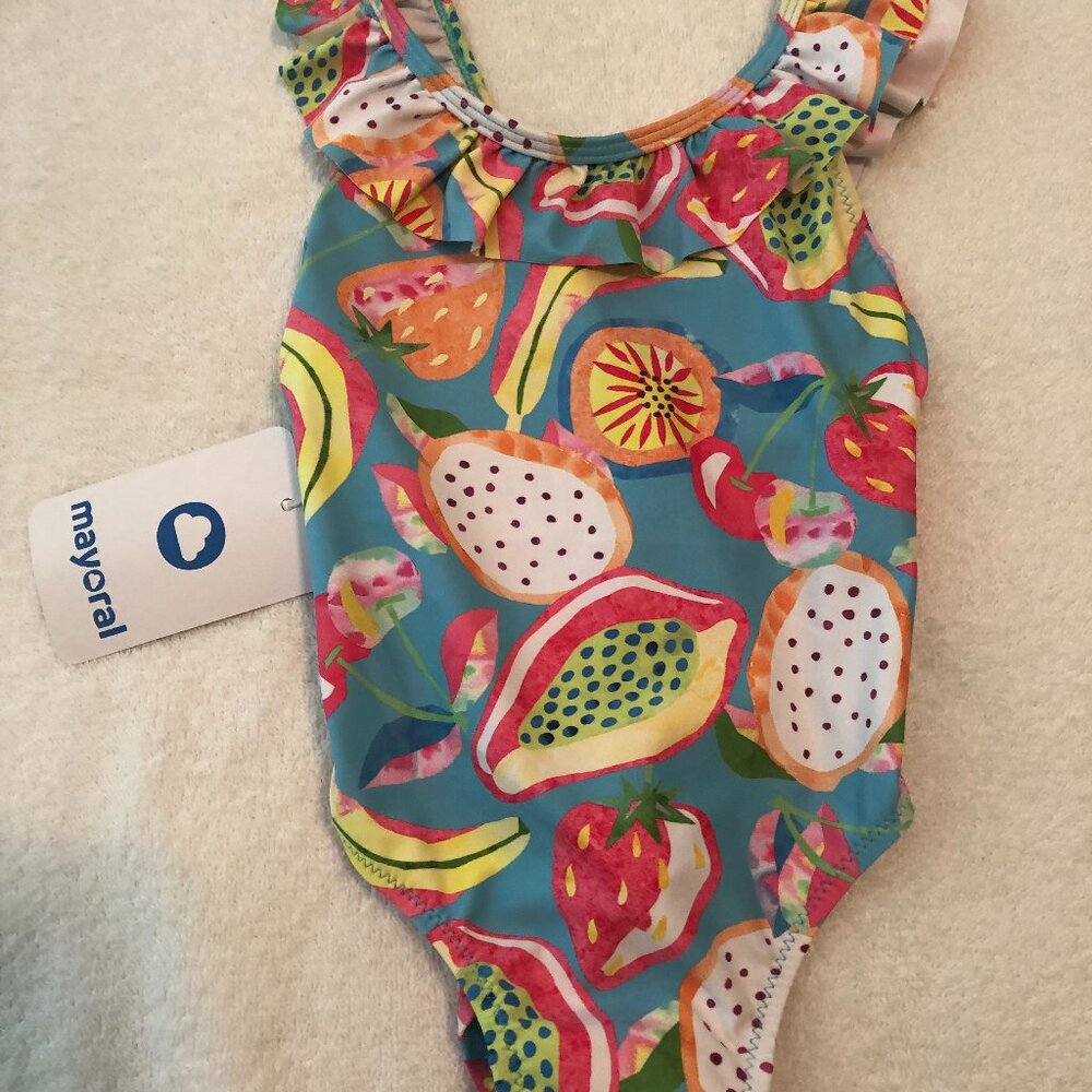 Mayoral Tropical Fruit 1 Piece Swimsuit Girl Size 4 NWT
